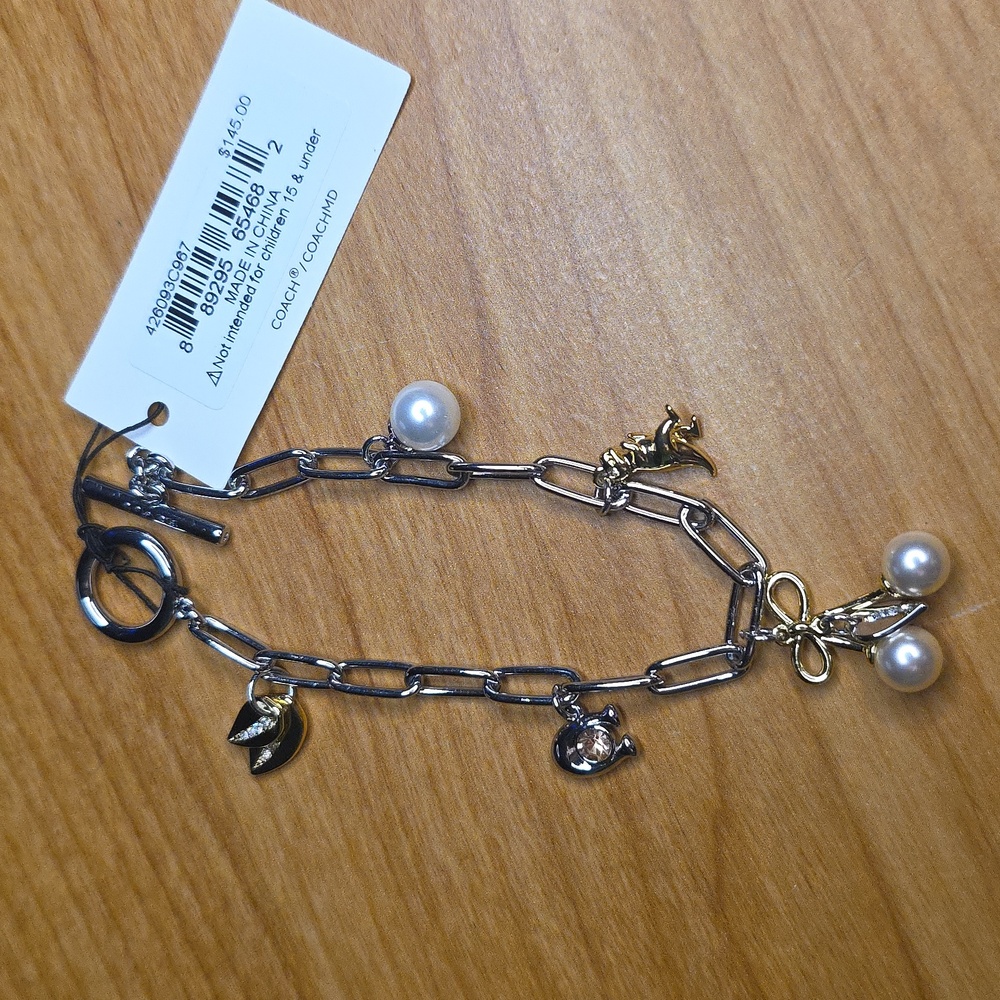 Coach Two-Tone Charm Necklace with Pearls - Picture 3 of 4